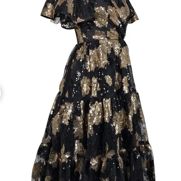 Jessakae - Bette Black & Gold Sequin Midi Dress - Picture 2 of 5